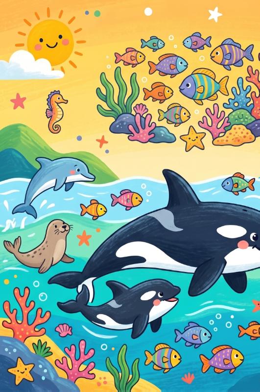 Achterkant van Orka's en hun familie