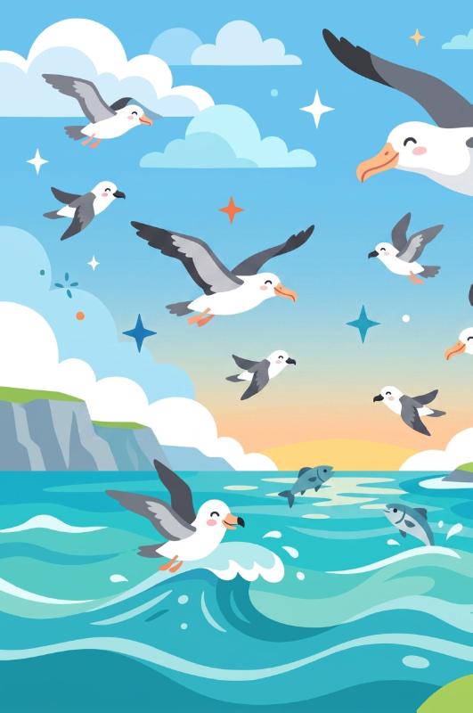 Achterkant van Albatrossen en stormvogels