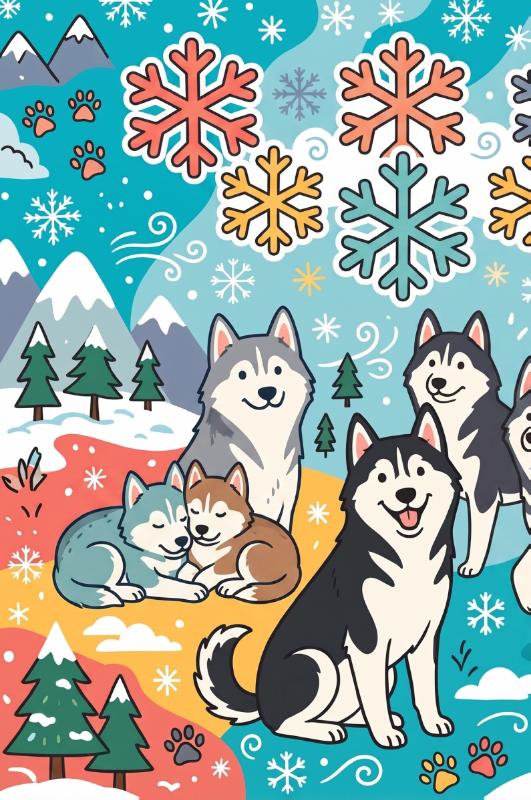 Achterkant van Siberische husky's