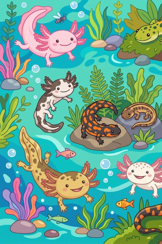 Achterkant van Axolotls en salamanders