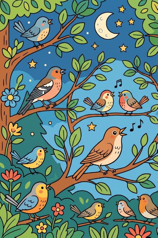 Achterkant van Nachtegalen en zangvogels