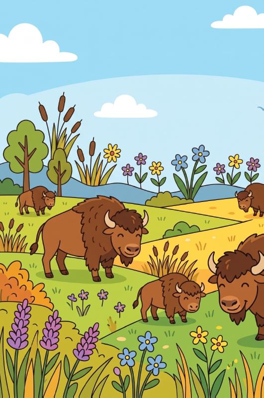 Achterkant van Bizons op de prairie