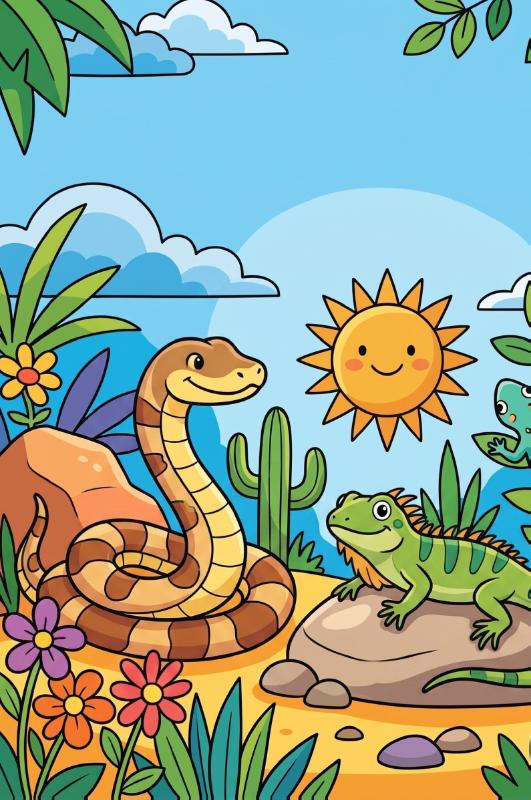 Achterkant van Slangen en hagedissen in de zon