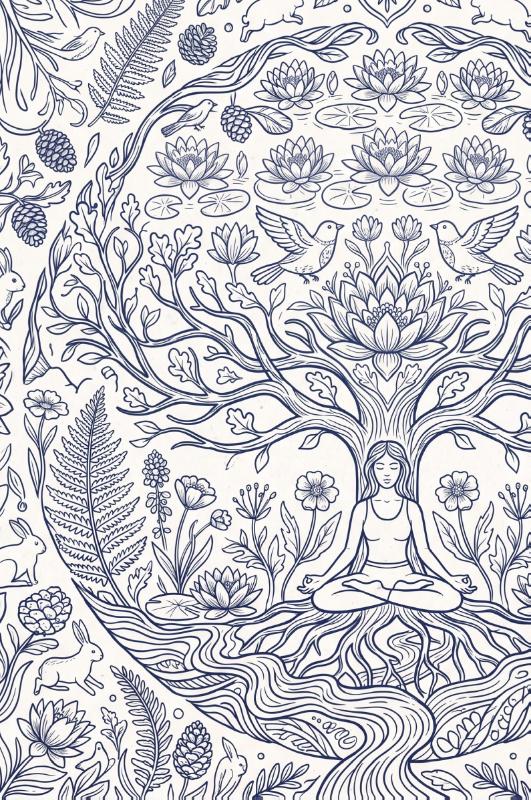 Achterkant van Yoga en meditatie in de natuur