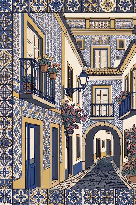 Achterkant van Portugese azulejos en straatjes