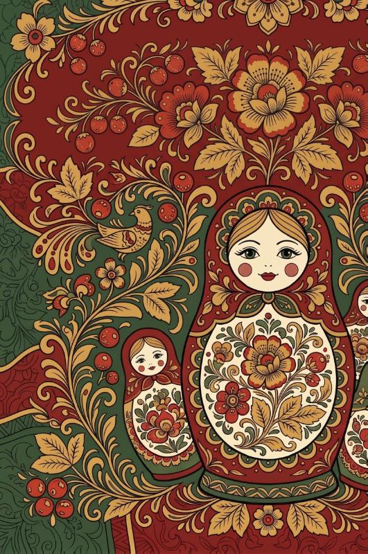 Achterkant van Matroesjka's en Russische volkskunst