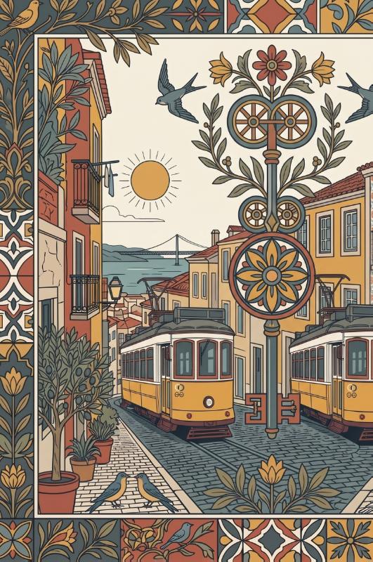 Achterkant van Lissabon en de trams