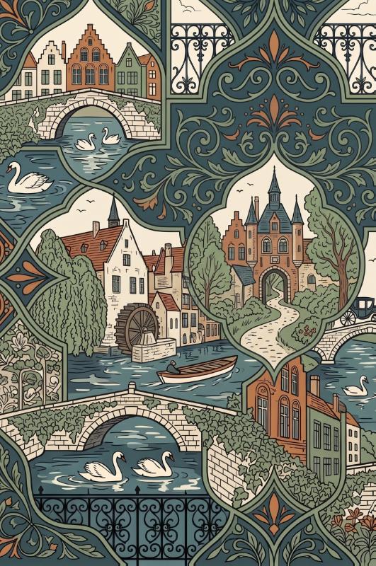 Achterkant van Brugge en de grachten