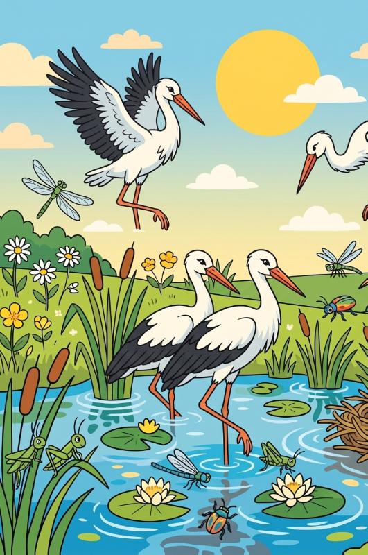 Achterkant van Reigers en ooievaars
