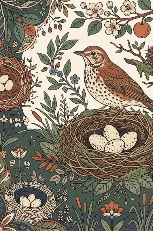 Achterkant van Vogelnesten en eieren