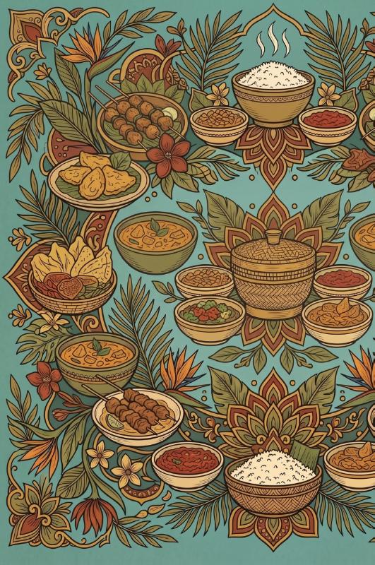 Achterkant van Indonesische rijsttafel