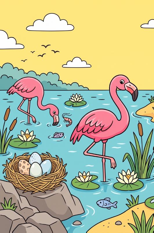 Achterkant van Flamingo's