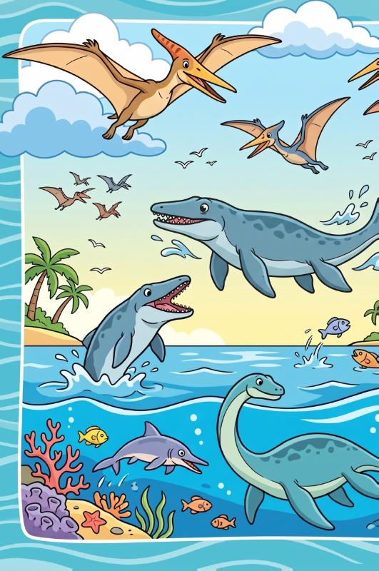 Achterkant van Dino's van de zee en de lucht