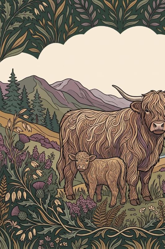 Achterkant van Schotse hooglanders