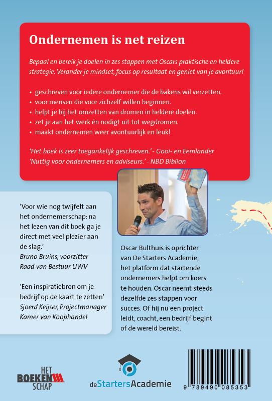 Achterkant van Ondernemen is net reizen