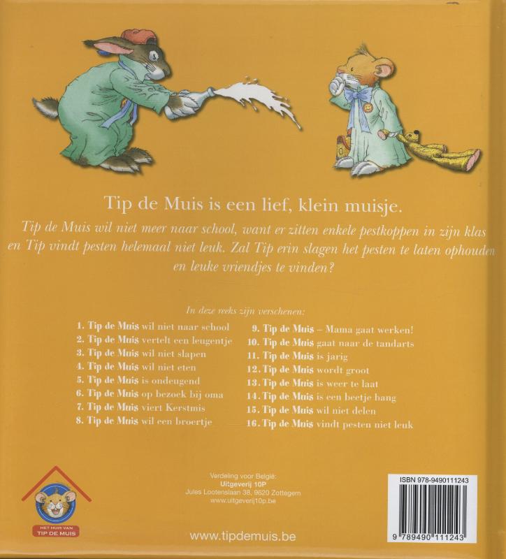 Achterkant van Tip de Muis vindt pesten niet leuk