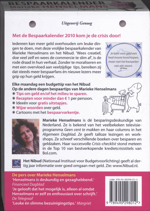 Achterkant van Bespaarkalender 2010