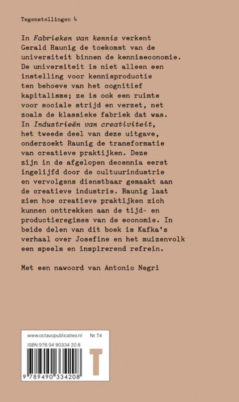 Achterkant van Fabrieken van kennis, Industrieën van creativitieit