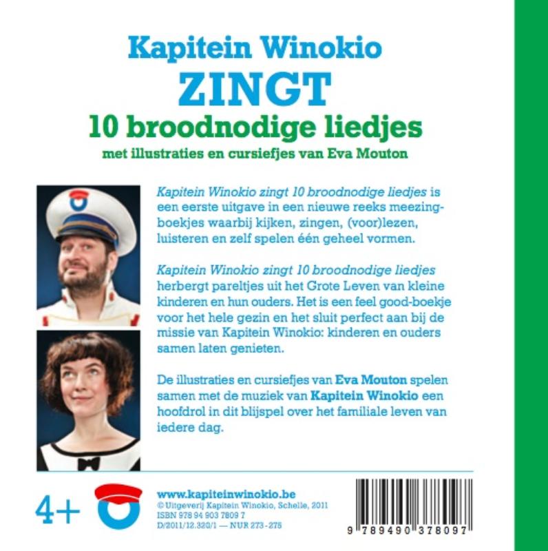 Achterkant van Kapitein Winokio Zingt 10 broodnodige liedjes
