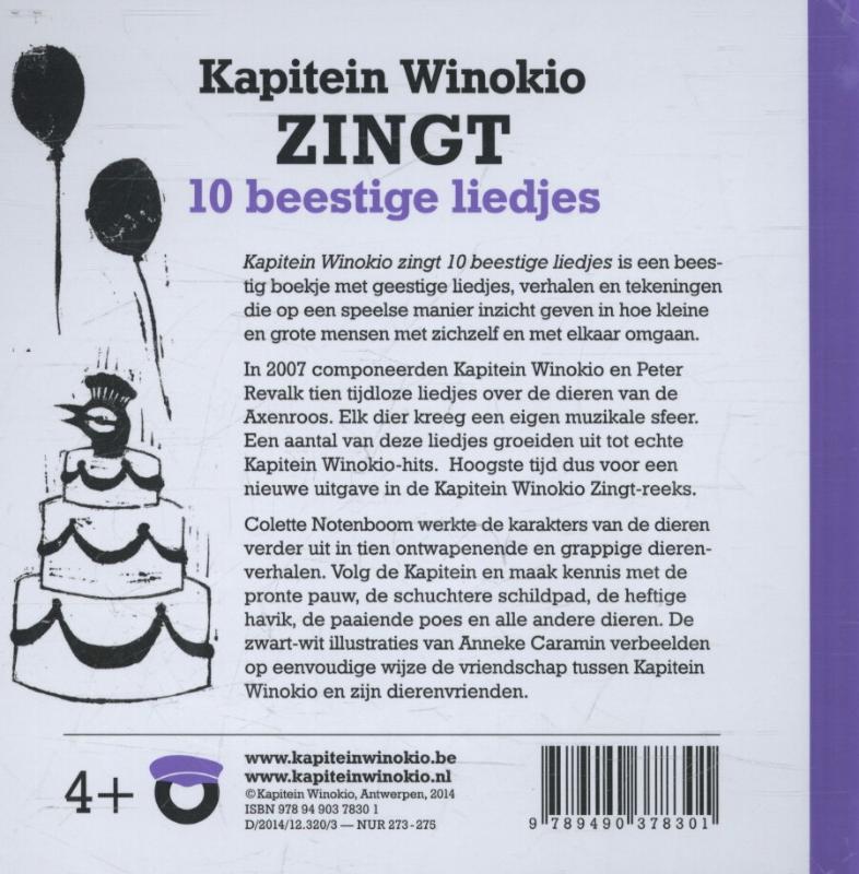 Achterkant van Kapitein Winokio zingt 10 beestige liedjes