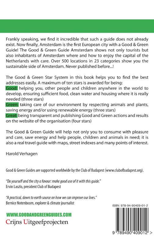 Achterkant van Good and Green Guide Amsterdam