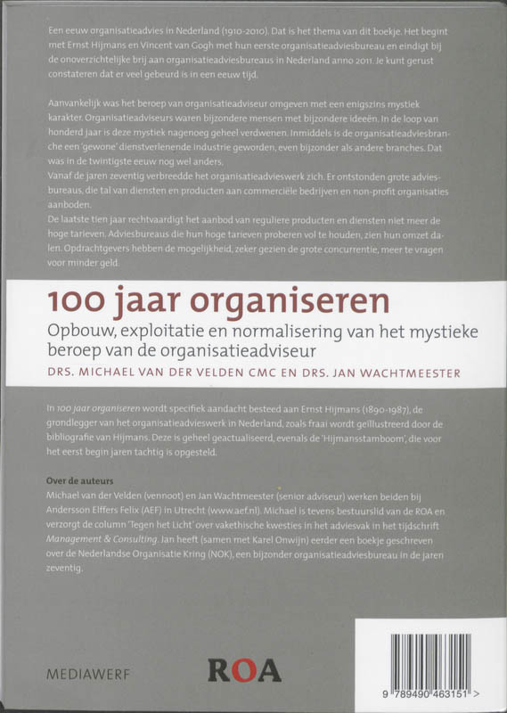 Achterkant van 100 jaar organiseren