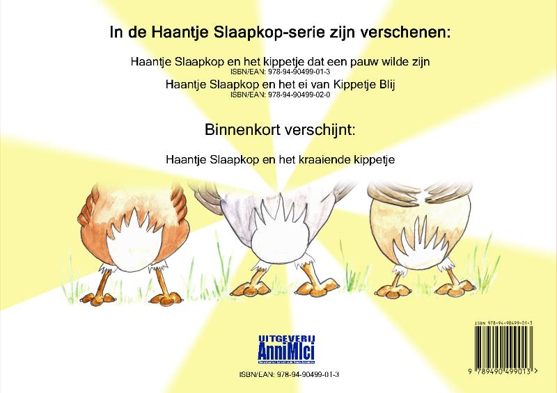 Achterkant van Haantje Slaapkop en het kippetje dat een pauw wilde zijn