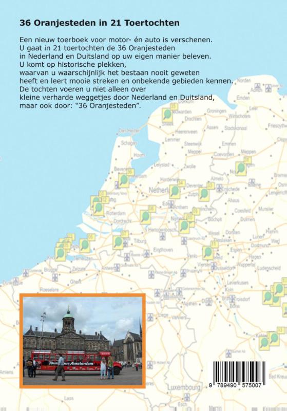 Achterkant van 36 Oranjesteden in 21 toertochten