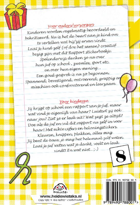 Achterkant van Rapport voor juf
