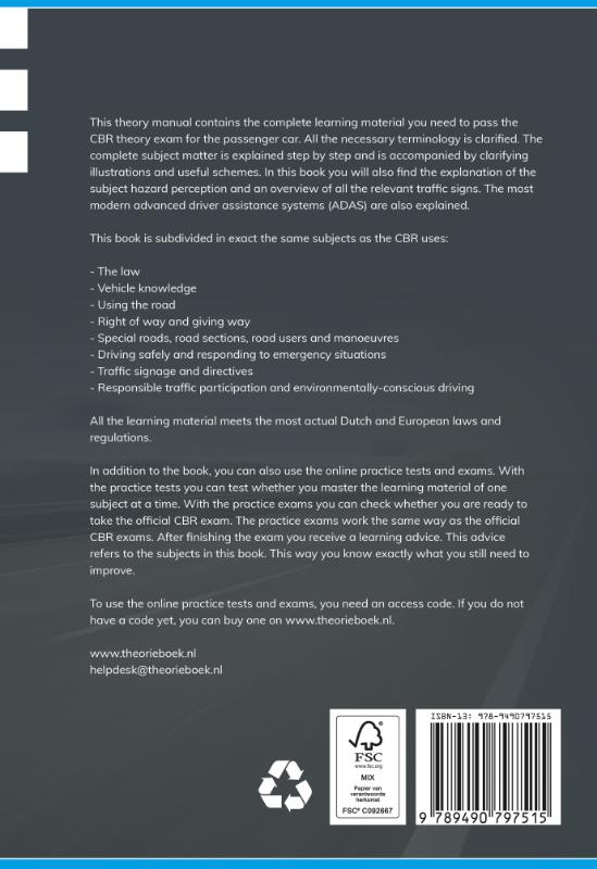 Achterkant van Theory manual passenger car