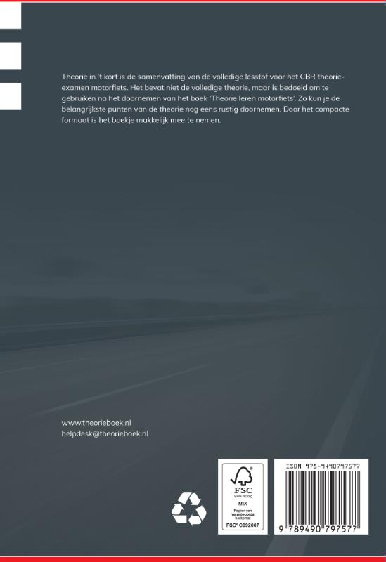Achterkant van Theorie in 't kort motorfiets