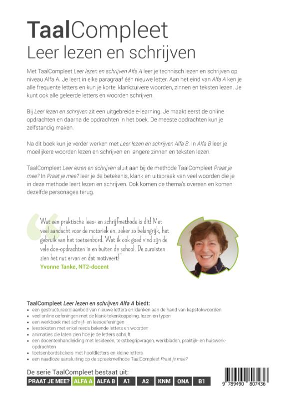 Achterkant van Leer lezen en schrijven - Alfa A