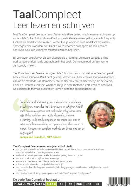 Achterkant van Leer lezen en schrijven - Alfa B