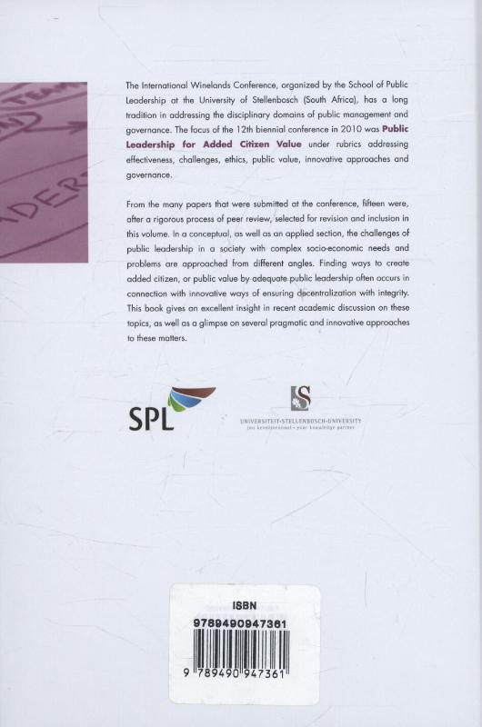 Achterkant van Public leadership and citizen value