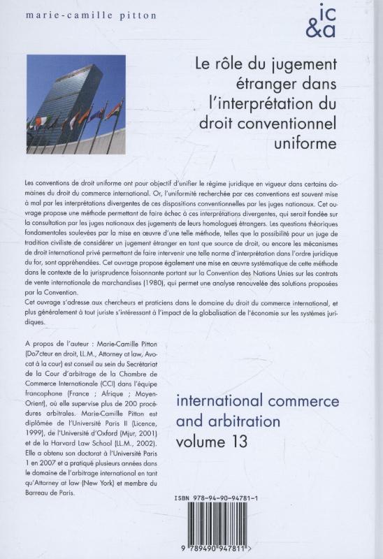 Achterkant van Le role du jugement etranger dans l'interpretation du droit conventionnel uniforme