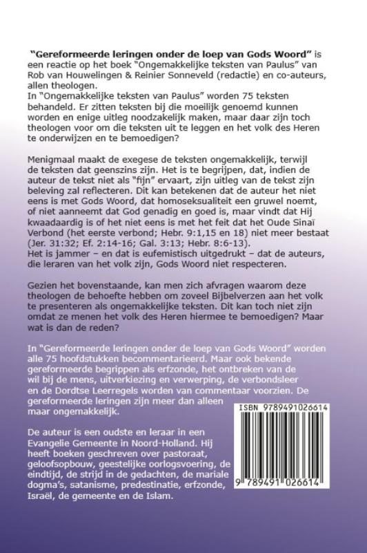 Achterkant van Gereformeerde leringen onder de loep van Gods woord