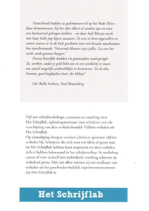 Achterkant van Vijftien verhalen uit het Schrijflab