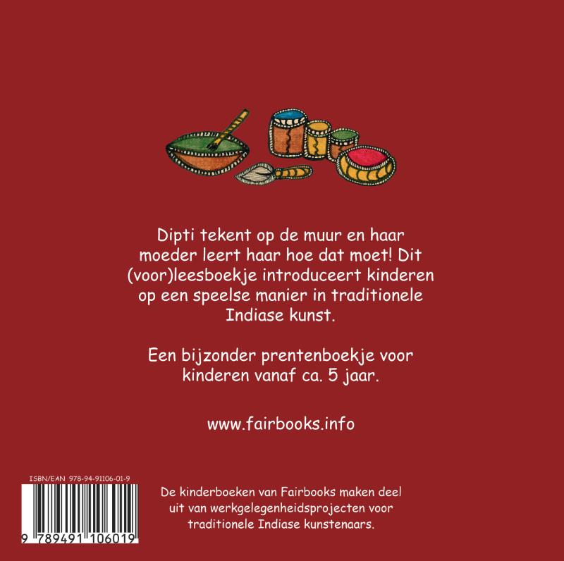 Achterkant van Dipti tekent op de muur
