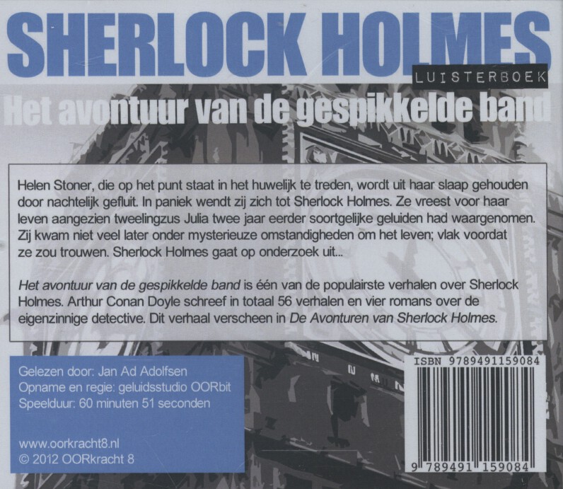 Achterkant van Sherlock Holmes Het avontuur van de gespikkelde band
