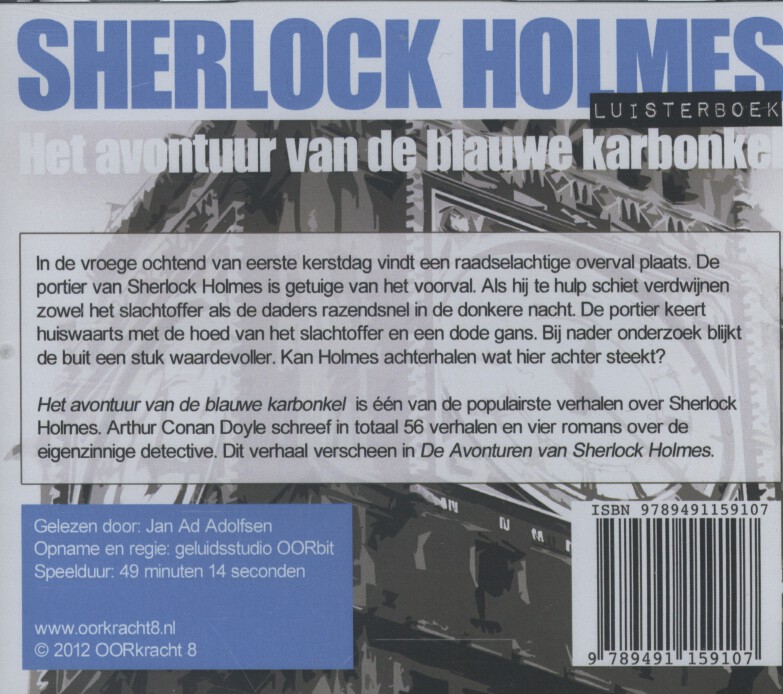 Achterkant van Sherlock Holmes Het avontuur van de blauwe karbonkel