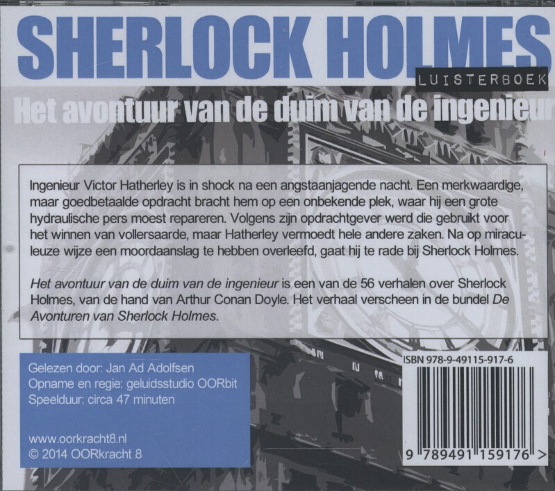 Achterkant van Sherlock Holmes Het avontuur van de duim van de ingenieur