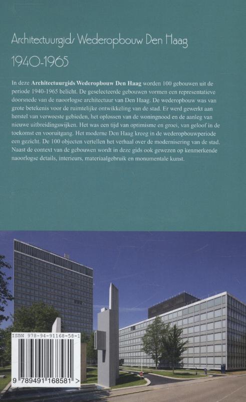 Achterkant van Architectuurgids wederopbouw Den Haag 1940-1965