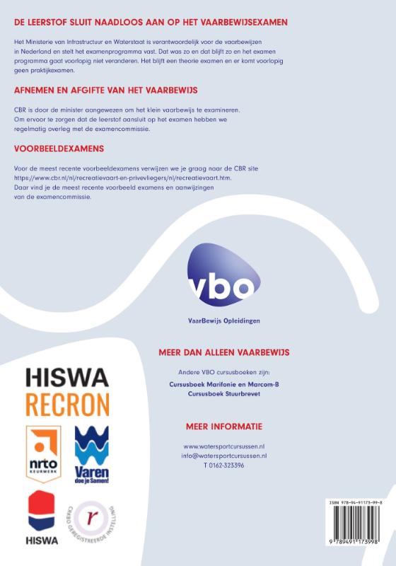 Achterkant van VBO Cursusboek Klein Vaarbewijs 1 & 2