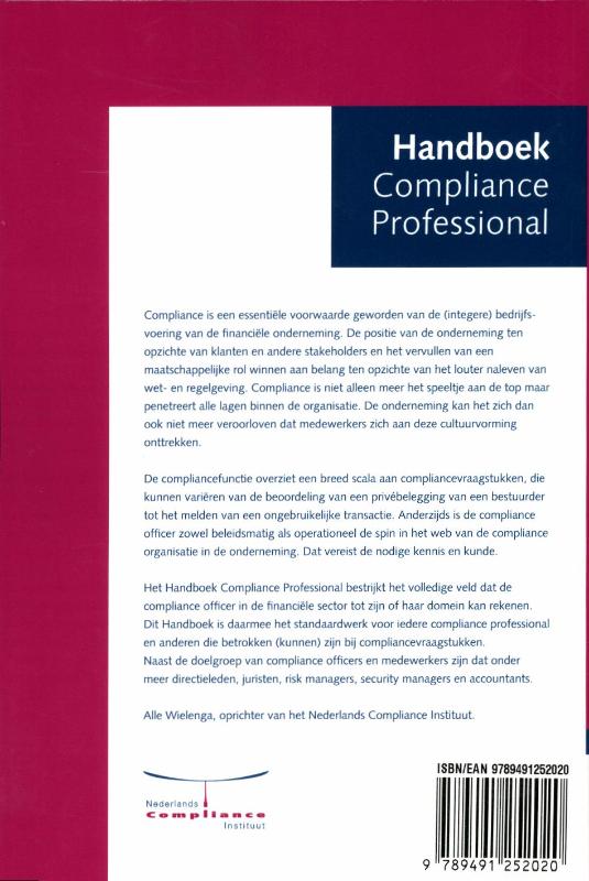 Achterkant van Handboek Compliance Professional