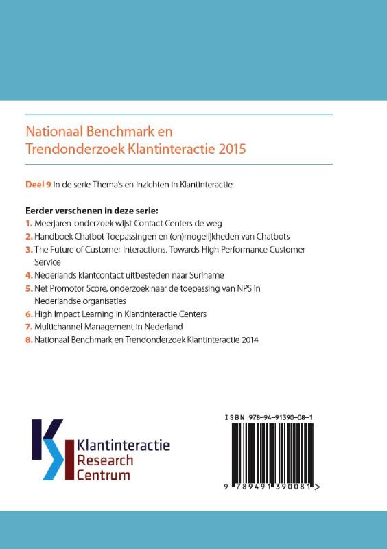 Achterkant van Nationaal Benchmark en trendonderzoek klantinteractie 2015