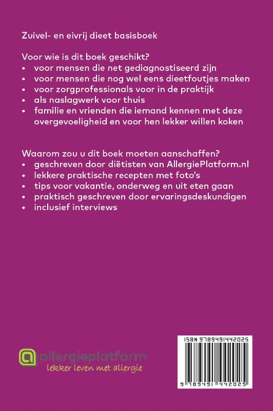 Achterkant van Zuivel- en eivrij dieet basisboek