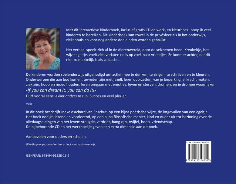 Achterkant van Kreukeltje, het wijze egeltje, dat soms chagrijnig is