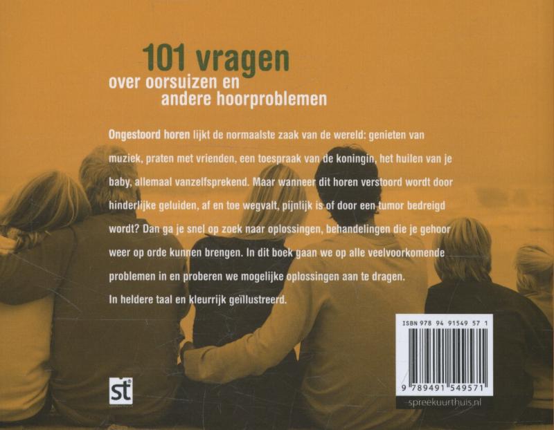 Achterkant van 101 Vragen over oorsuizen en andere hoorproblemen
