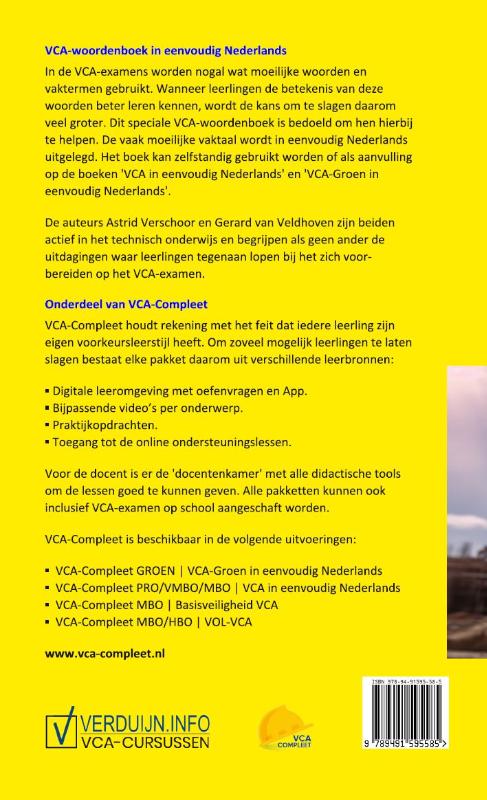 Achterkant van VCA-Woordenboek in eenvoudig Nederlands