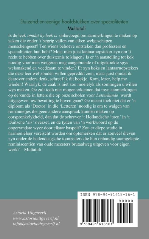Achterkant van Duizend-en-eenige hoofdstukken over specialiteiten